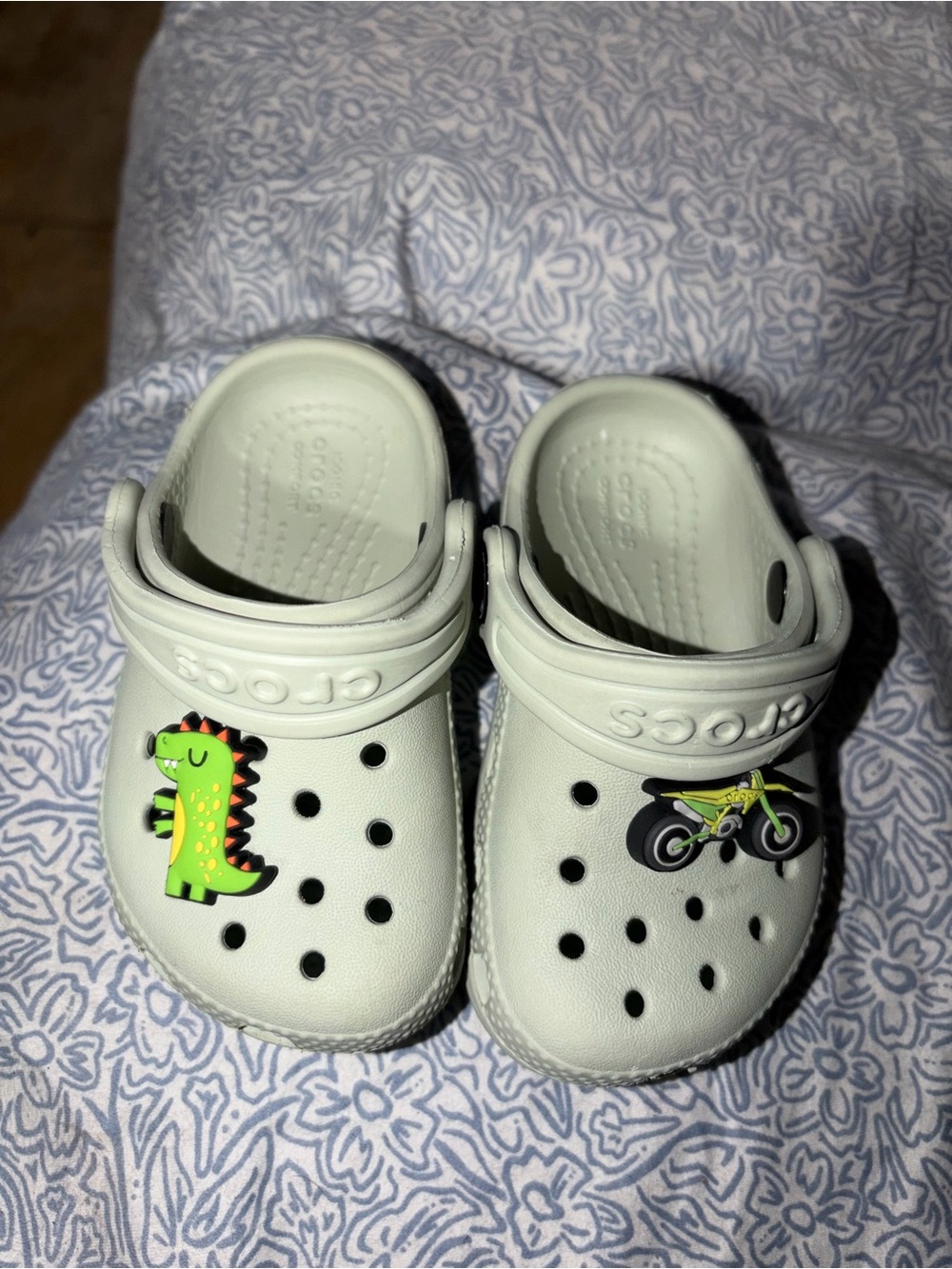 CROCS Kids Light Mint Green Clog with Dino & Bike Charms